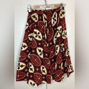 Ankara block print cotton circle skirt with red yellow print small